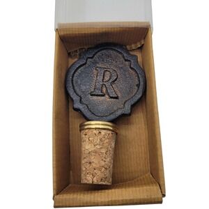 Mud Pie Initial Wine Cork R Cast Iron Bottle Stopper Rustic Bronze NEW